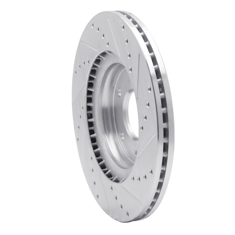 Hyundai Kona EV Brake Rotor (1) - Front Left - R1 Concepts - Drilled & Slotted - Silver - `15-`25